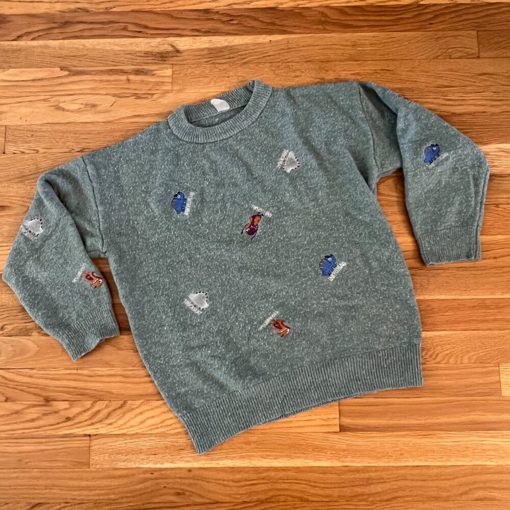 Vintage Green Dinosaur Embroidery Sweater – Men’s Small / Women’s Medium